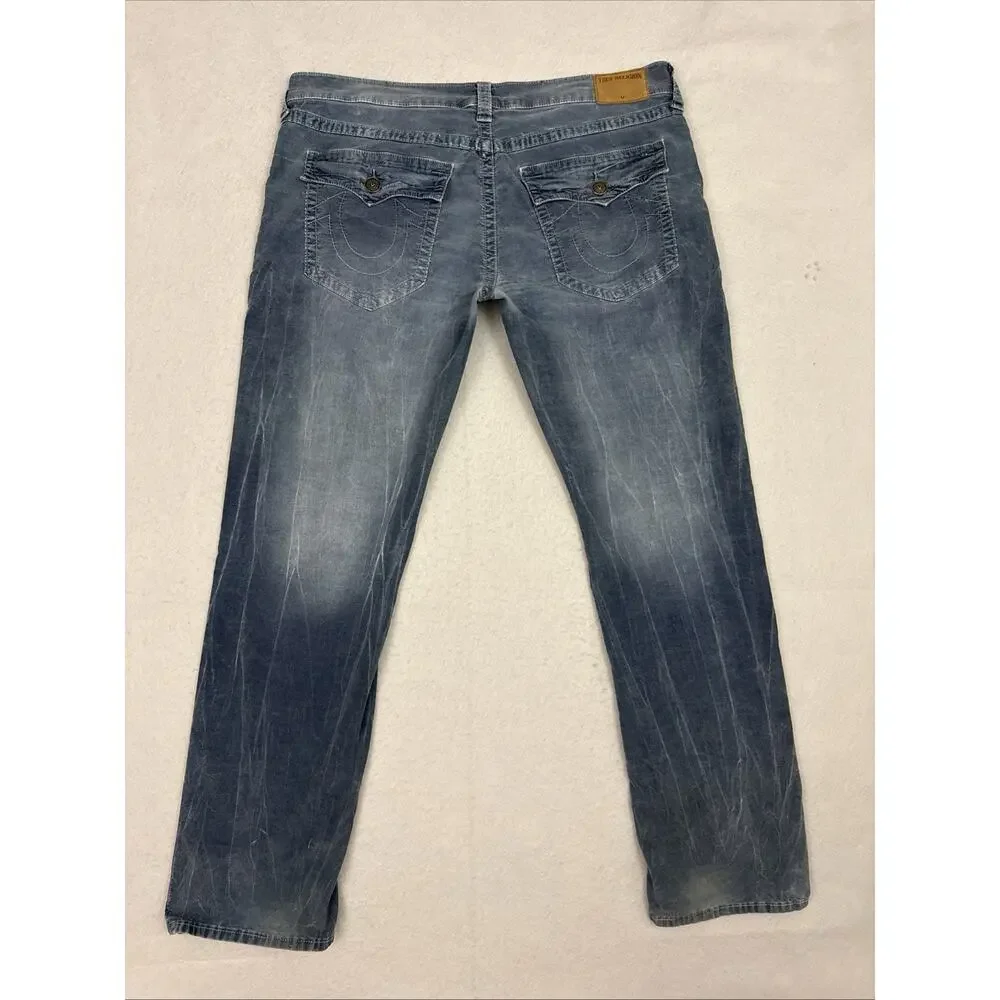 True Religion Jeans Mens 38 Blue Micro Corduroy Ricky Flaps Relaxed Straight VTG